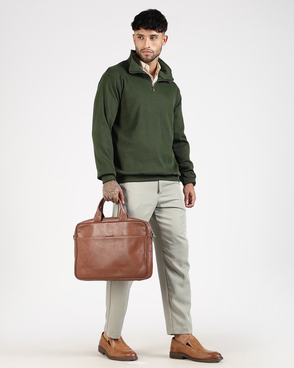 Regular Fit Quarter Zip Sweatshirt - Green