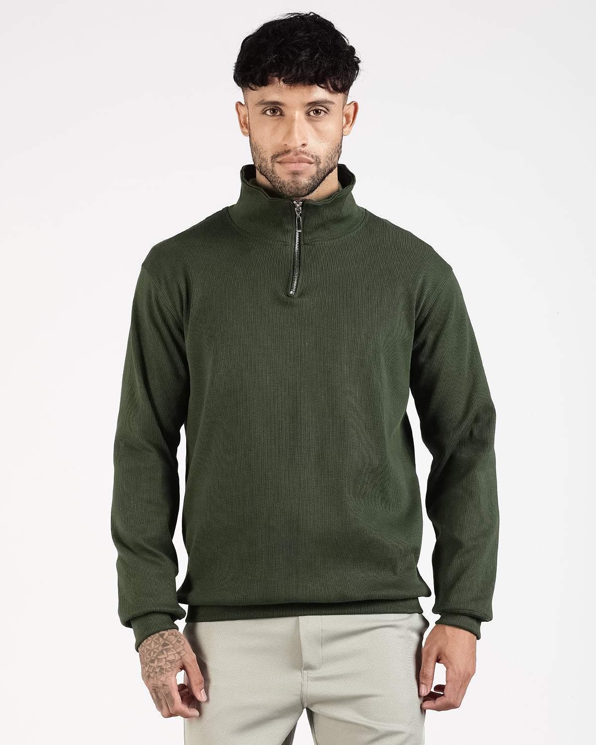 Regular Fit Quarter Zip Sweatshirt - Green