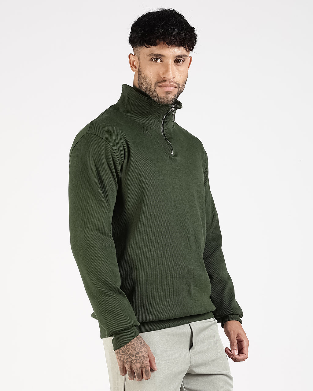 Regular Fit Quarter Zip Sweatshirt - Green