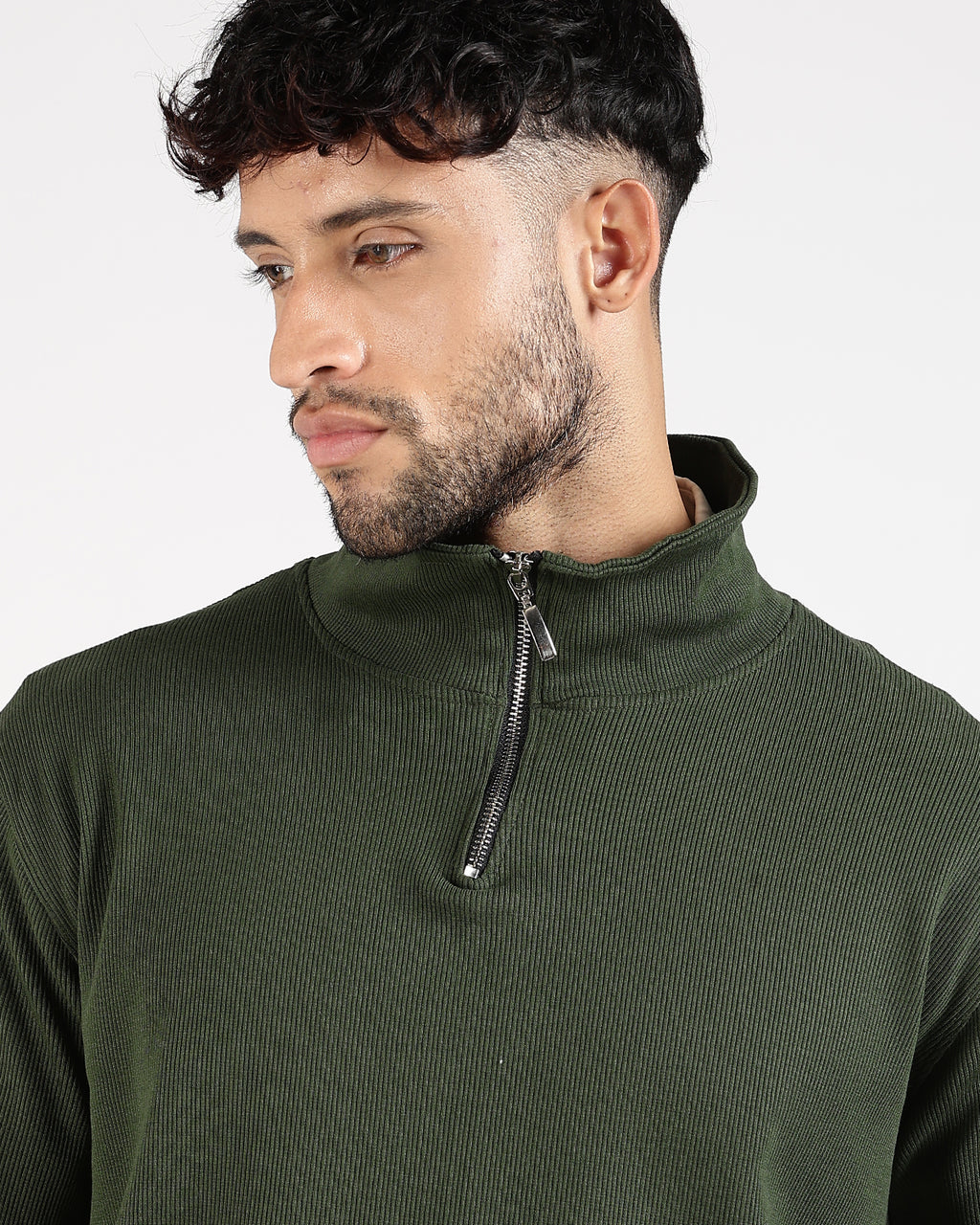 Regular Fit Quarter Zip Sweatshirt - Green