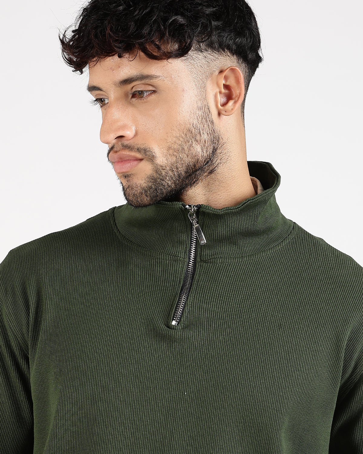 Regular Fit Quarter Zip Sweatshirt - Green