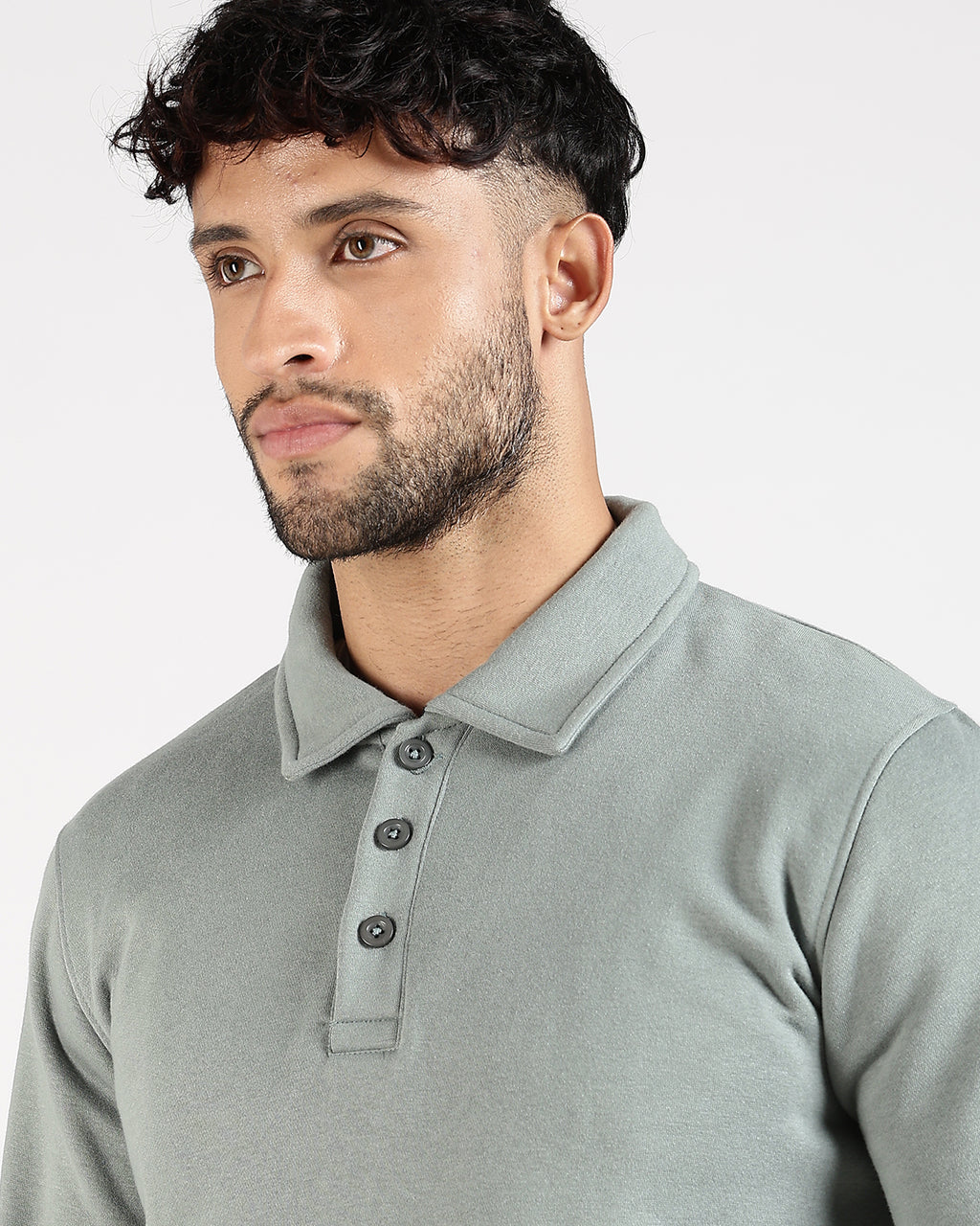 Relaxed Fit Buttoned Sweatshirt - Green