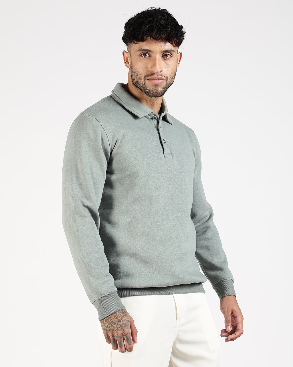 Relaxed Fit Buttoned Sweatshirt - Green