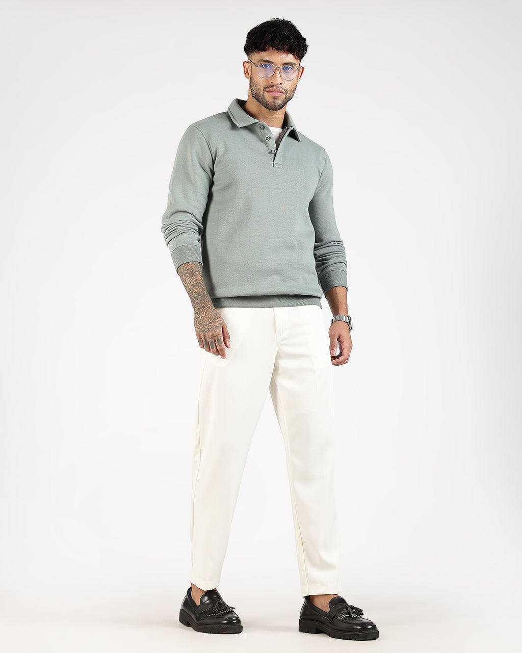 Relaxed Fit Buttoned Sweatshirt - Green