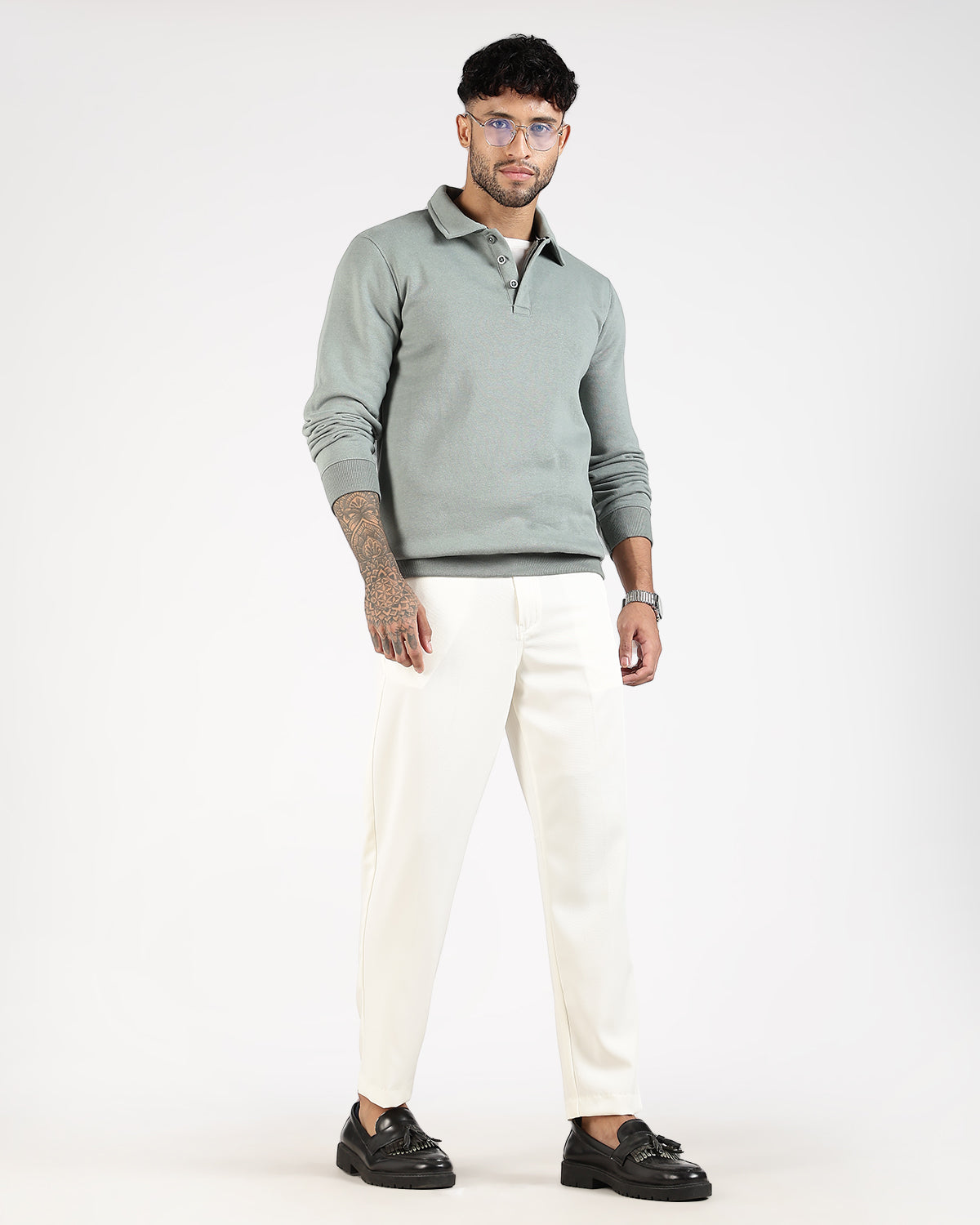 Relaxed Fit Buttoned Sweatshirt - Green