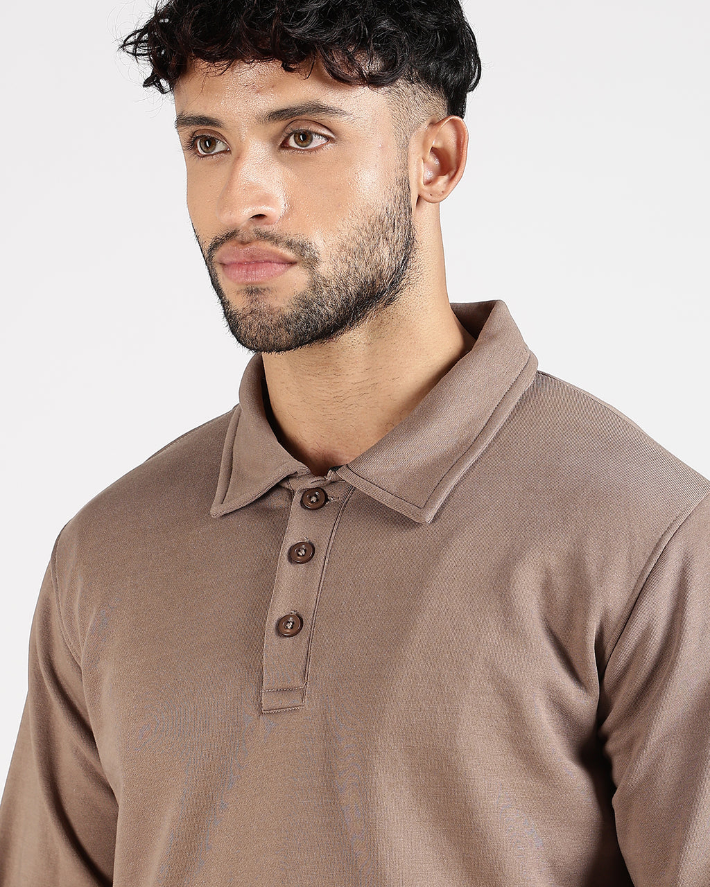Relaxed Fit Buttoned Sweatshirt - Taupe