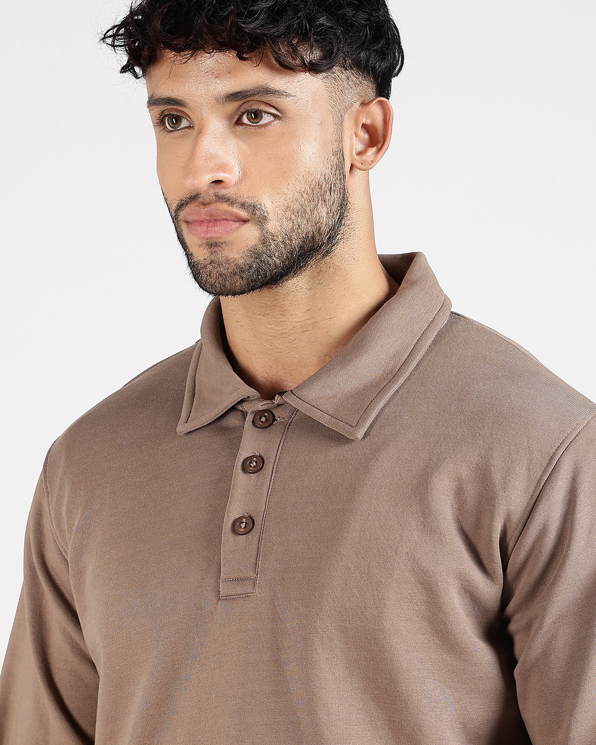 Relaxed Fit Buttoned Sweatshirt - Taupe