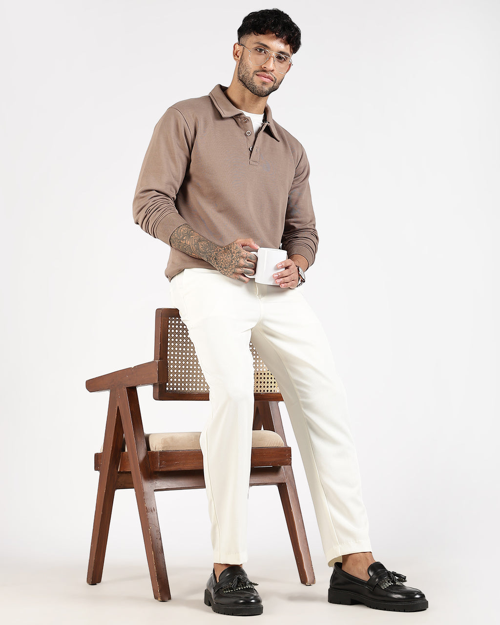 Relaxed Fit Buttoned Sweatshirt - Taupe