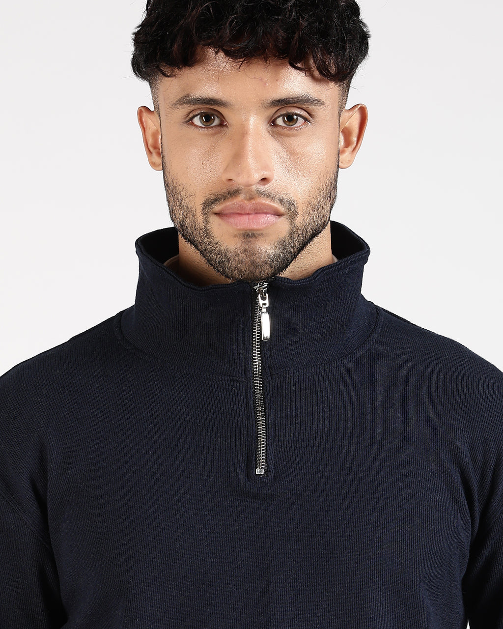 Regular Fit Quarter Zip Sweatshirt - Navy Blue