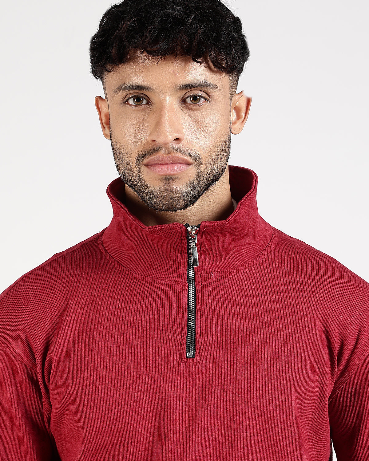 Regular Fit Quarter Zip Sweatshirt - Red