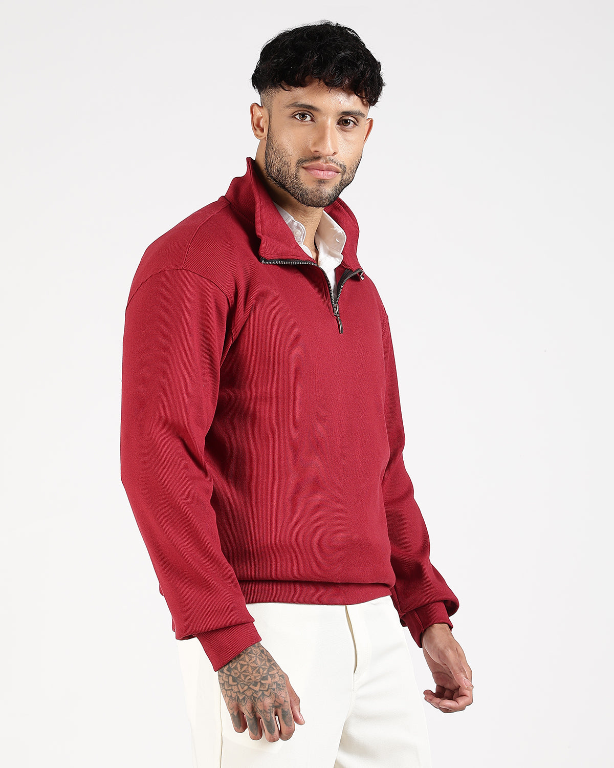 Regular Fit Quarter Zip Sweatshirt - Red