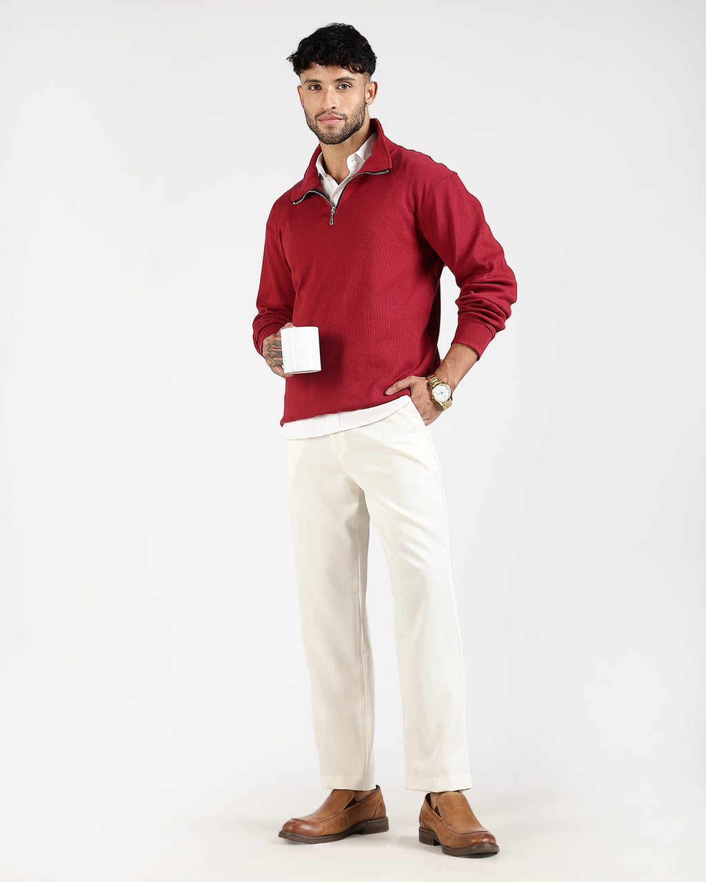 Regular Fit Quarter Zip Sweatshirt - Red
