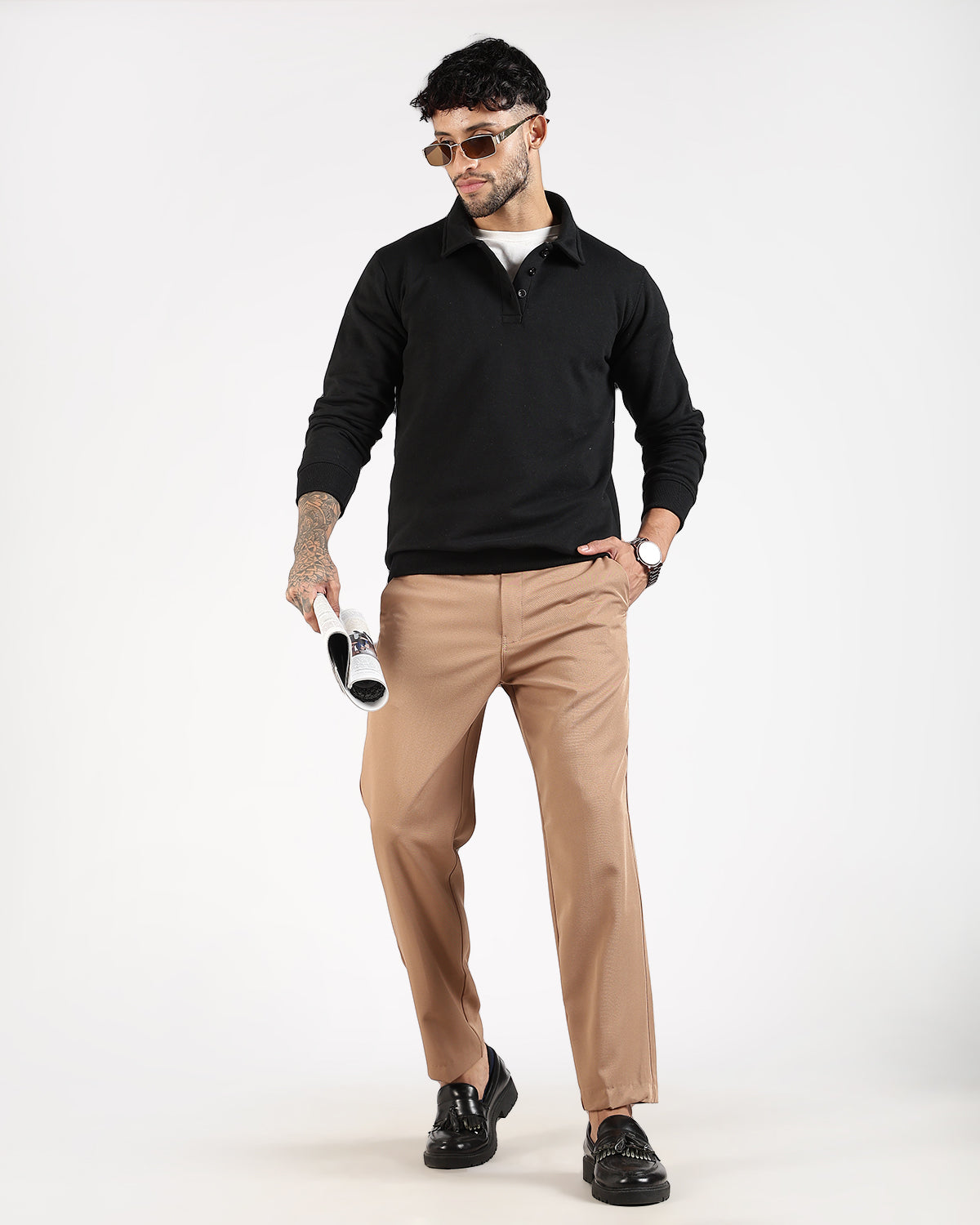 Relaxed Fit Buttoned Sweatshirt - Black
