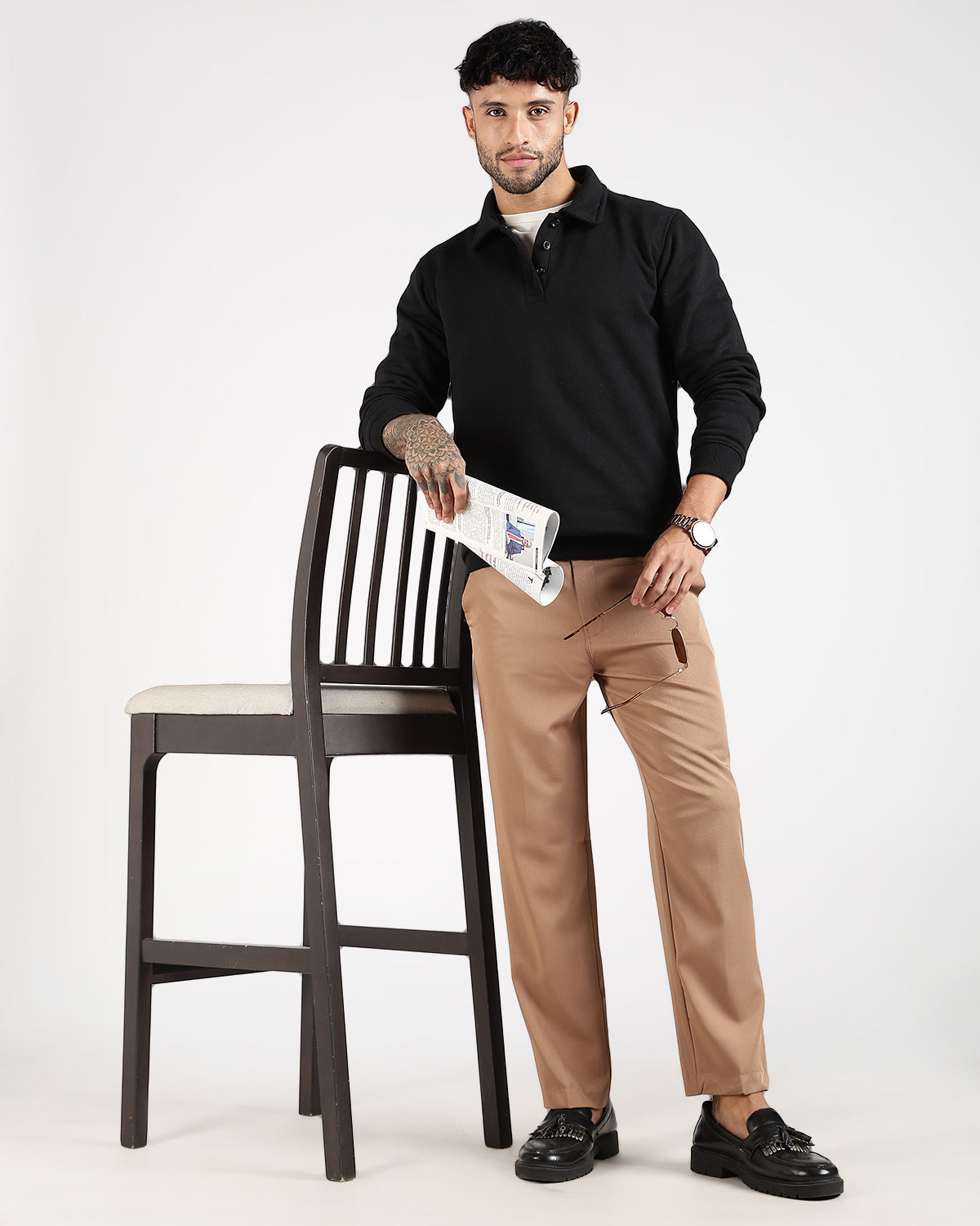 Relaxed Fit Buttoned Sweatshirt - Black