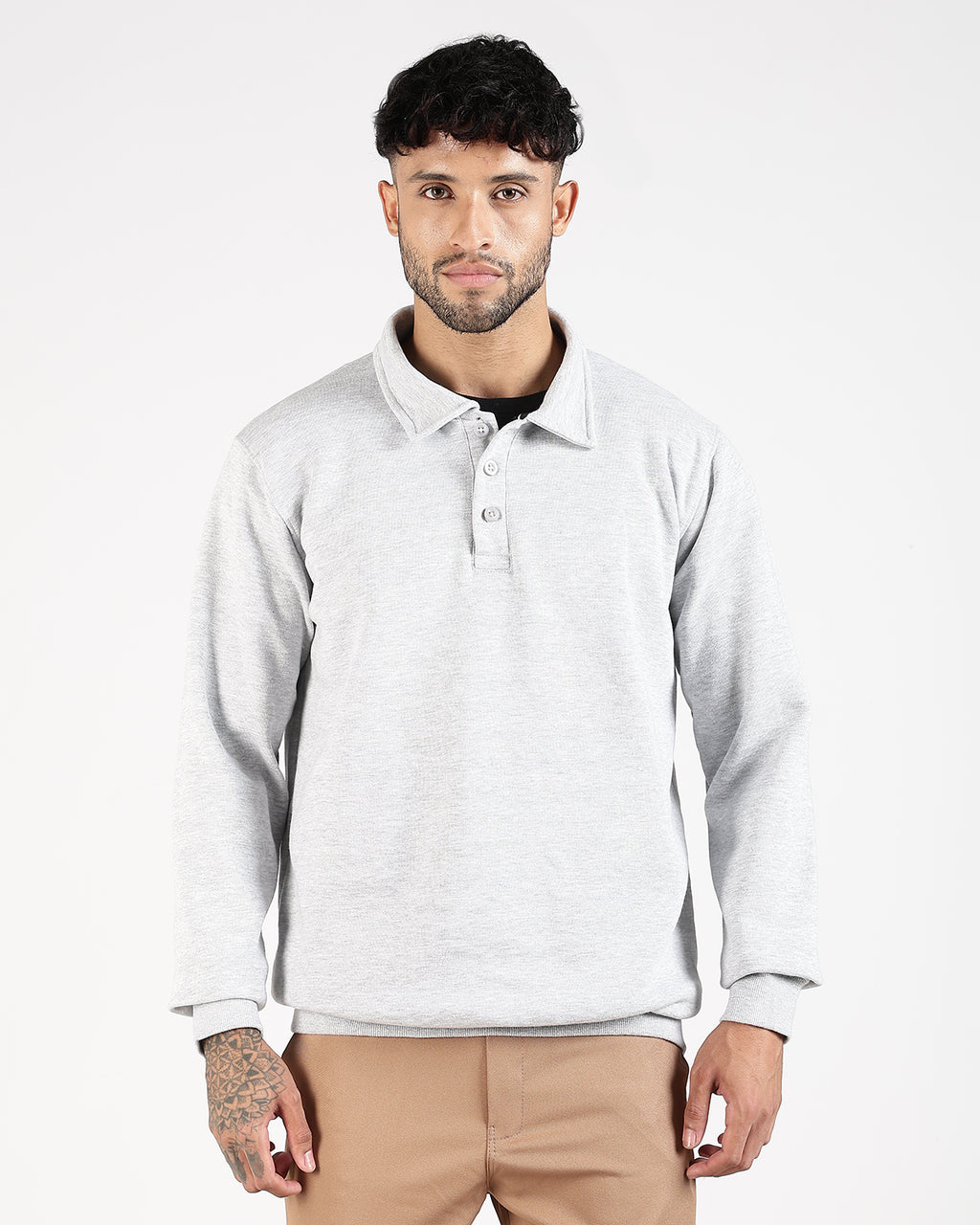 Relaxed Fit Buttoned Sweatshirt - Grey