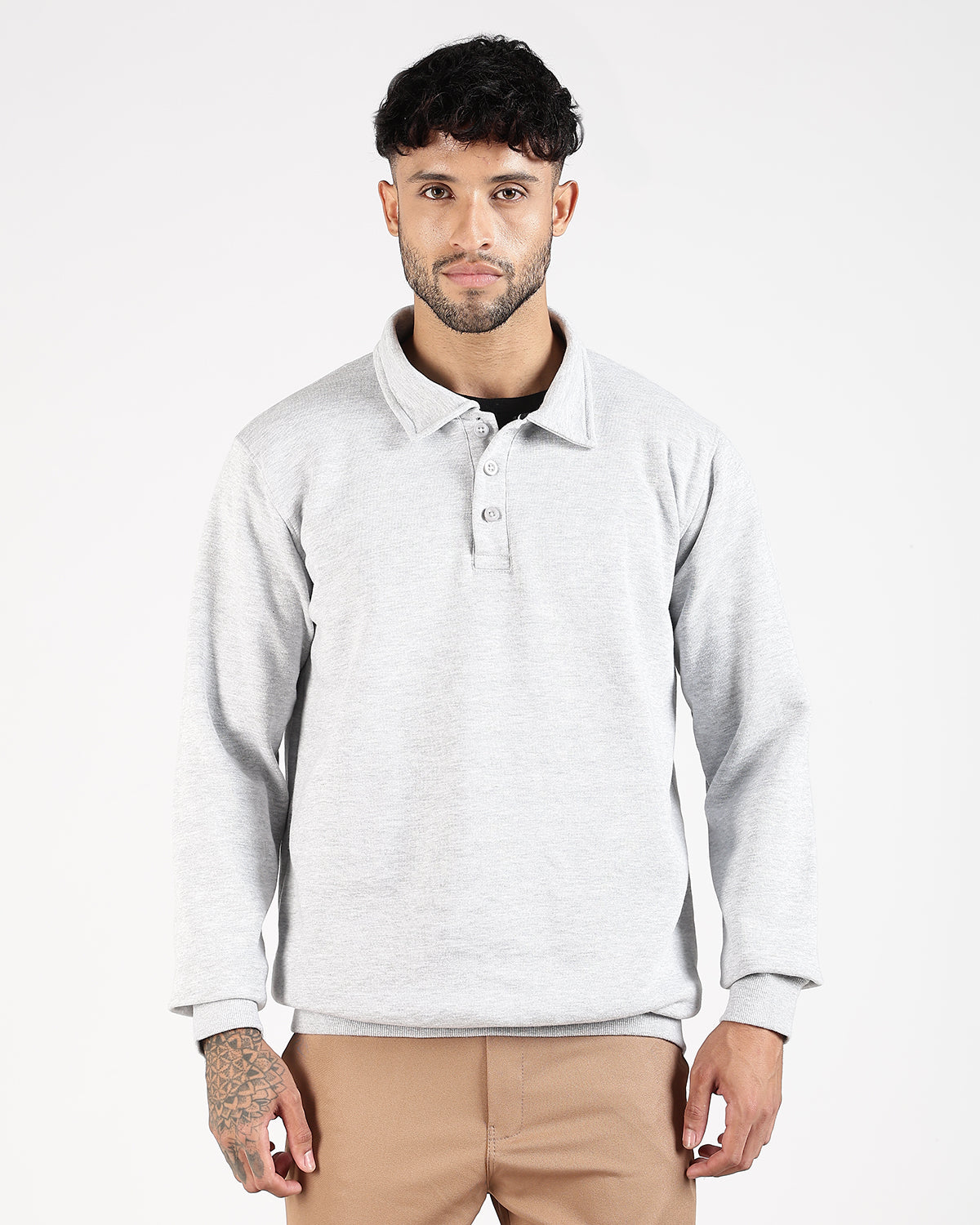 Relaxed Fit Buttoned Sweatshirt - Grey