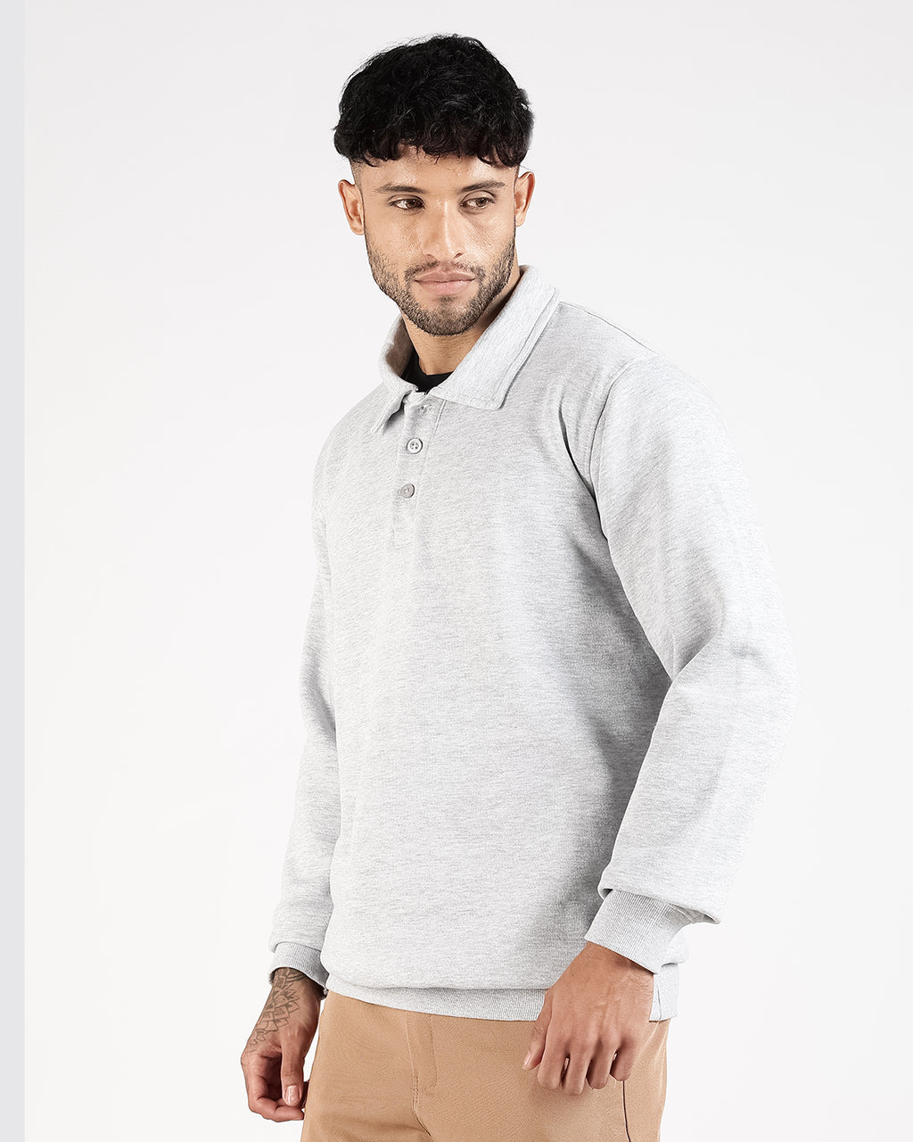 Relaxed Fit Buttoned Sweatshirt - Grey