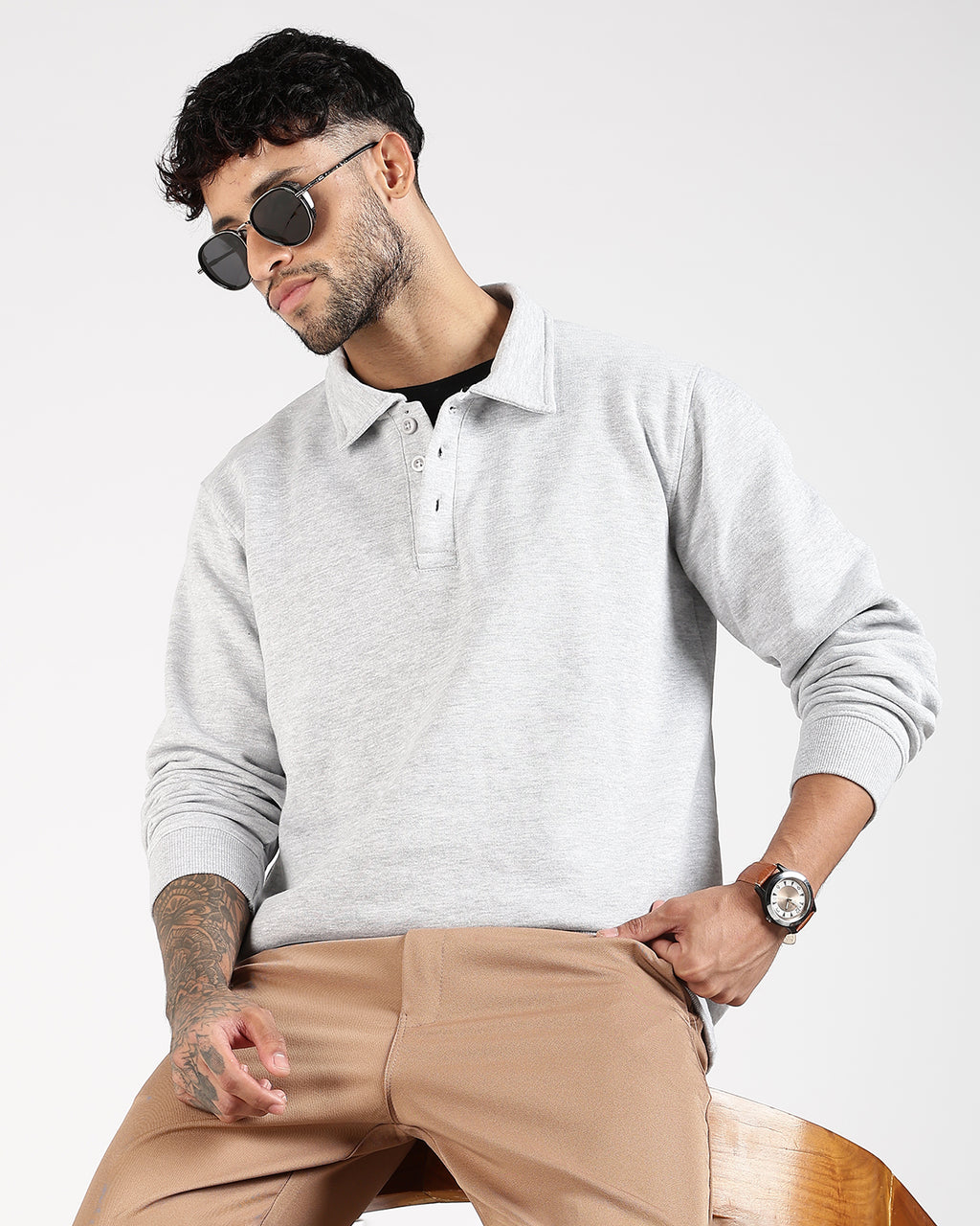 Relaxed Fit Buttoned Sweatshirt - Grey