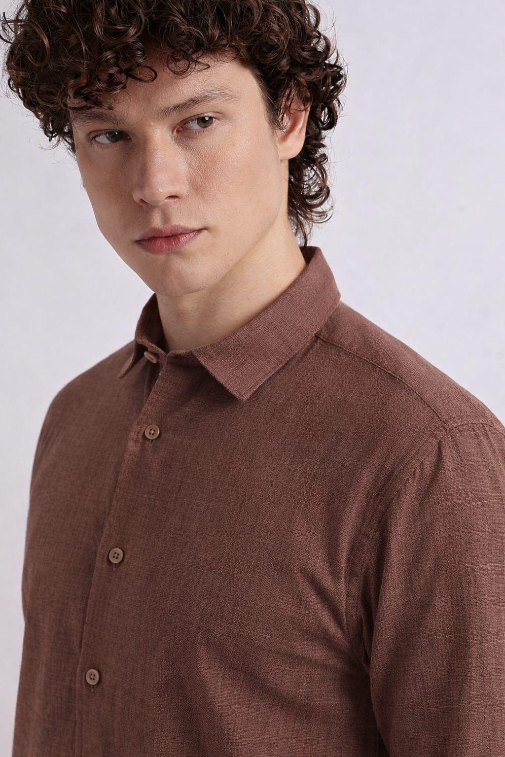 Tailored Fit Linen Shirt - Brown