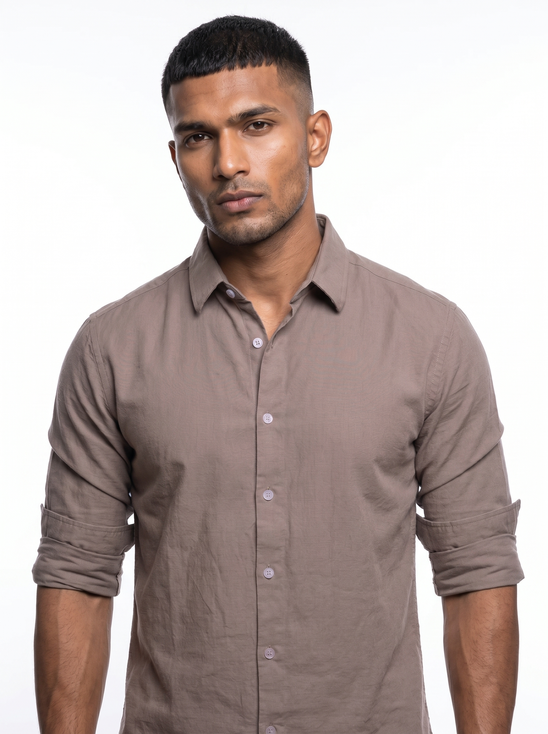 Tailored Fit Linen Shirt - Dark Brown