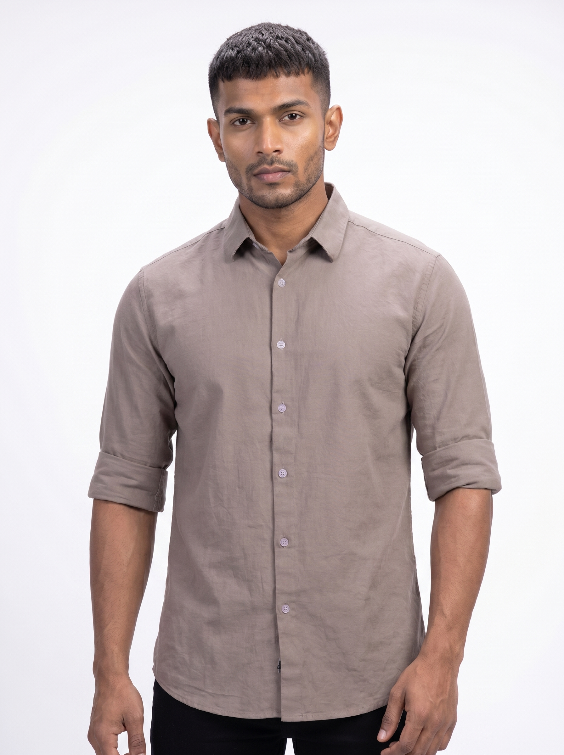Tailored Fit Linen Shirt - Dark Brown