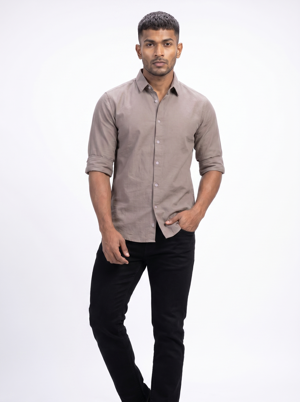 Tailored Fit Linen Shirt - Dark Brown