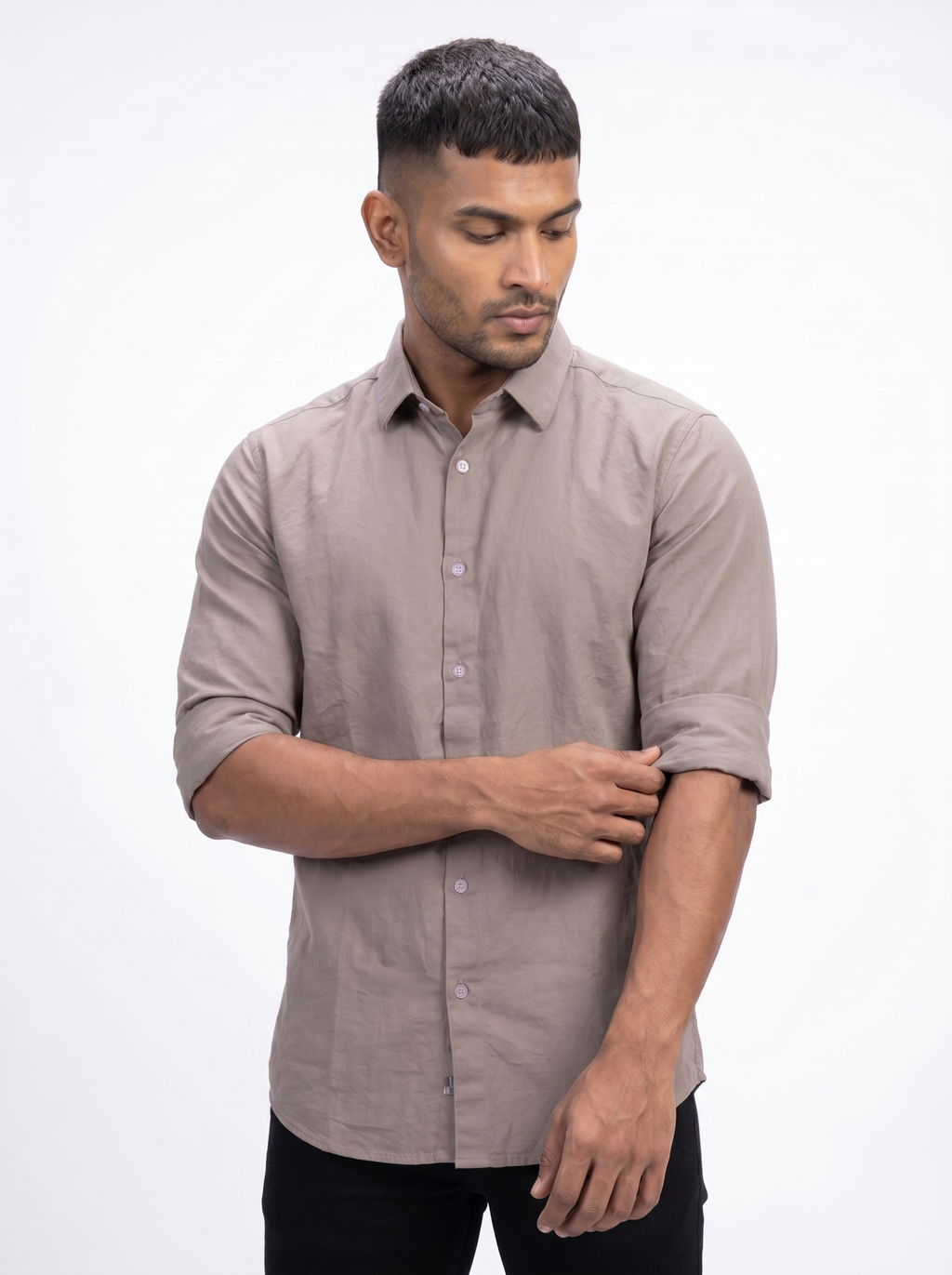 Tailored Fit Linen Shirt - Dark Brown
