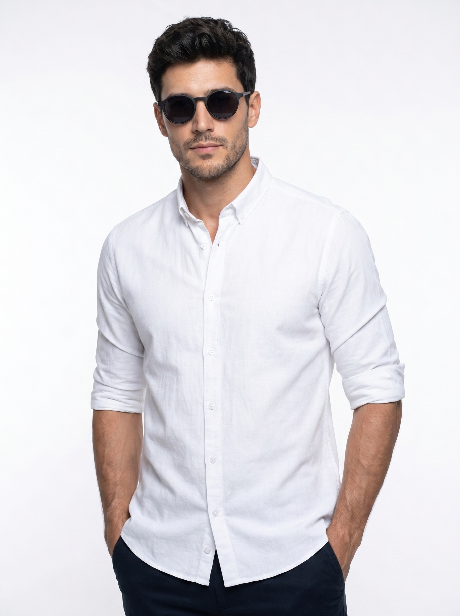 Tailored Fit Linen Shirt - White