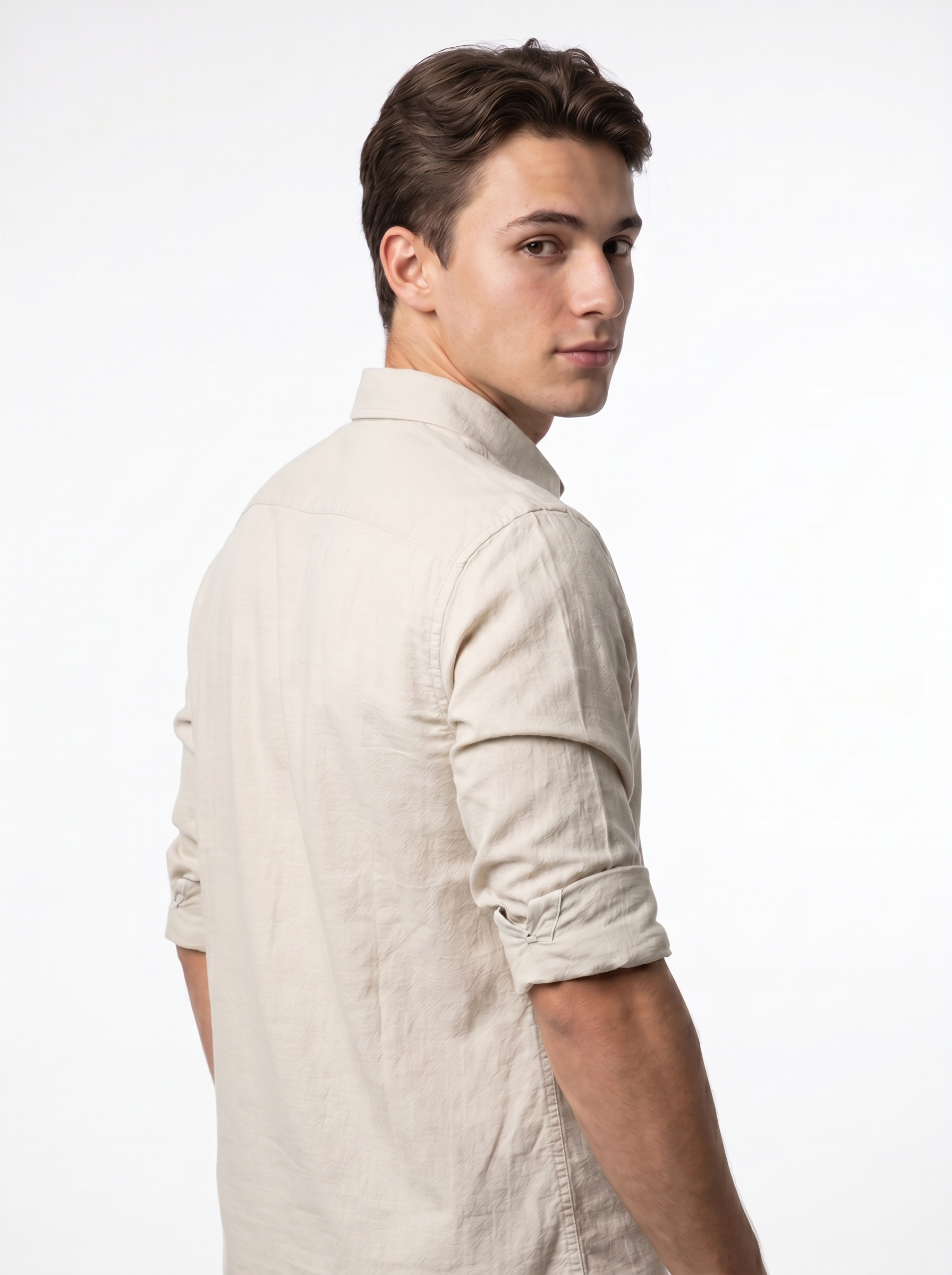 Tailored Fit Linen Shirt - Light Beige