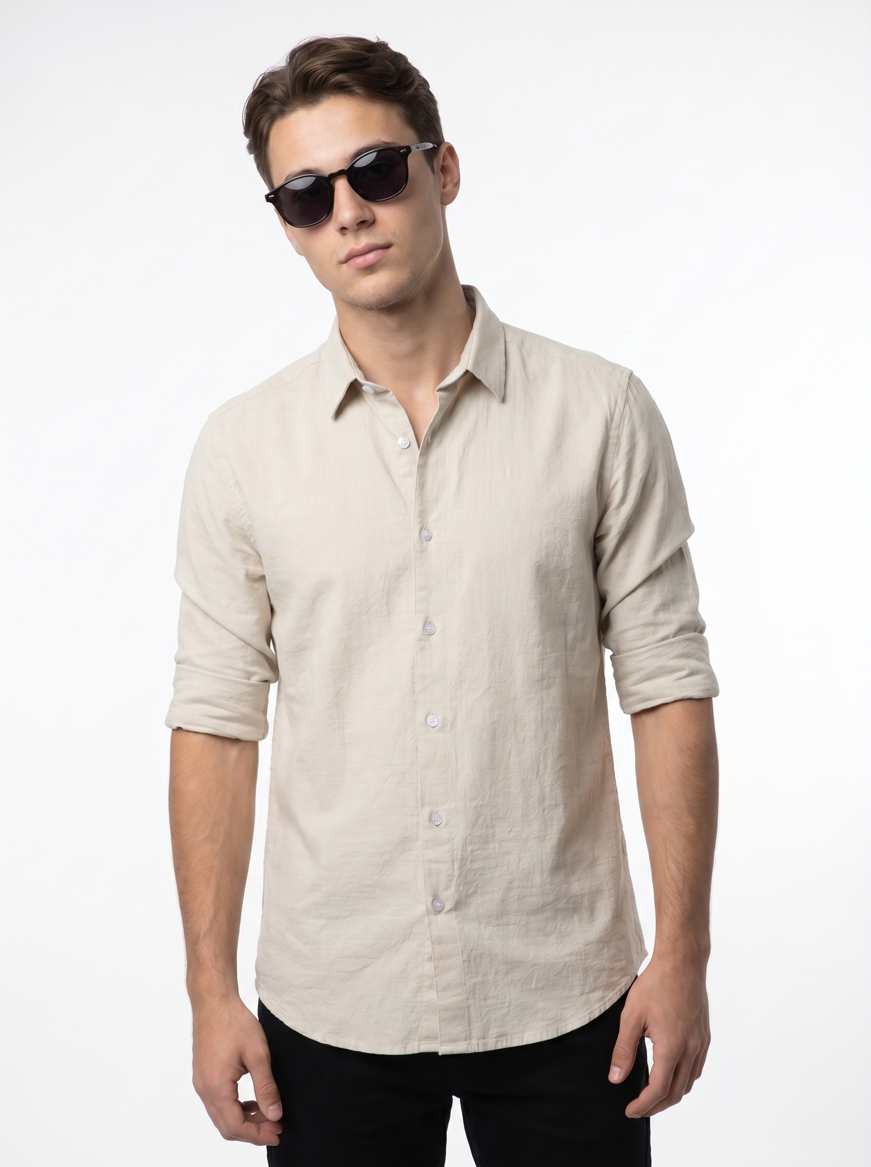 Tailored Fit Linen Shirt - Light Beige