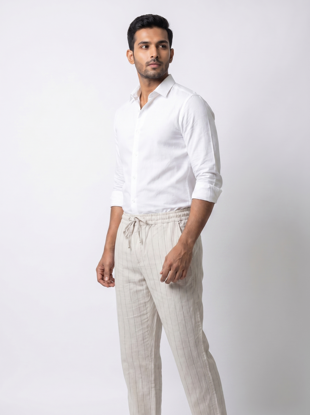 Relaxed Fit Linen Stripe Pants - Natural