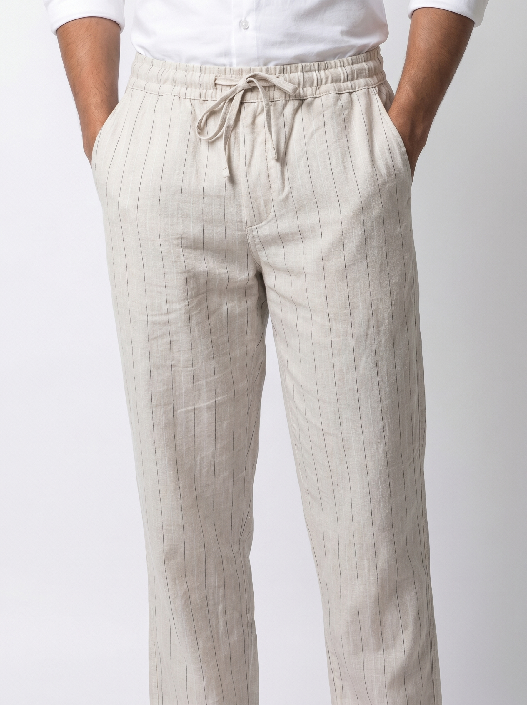 Relaxed Fit Linen Stripe Pants - Natural