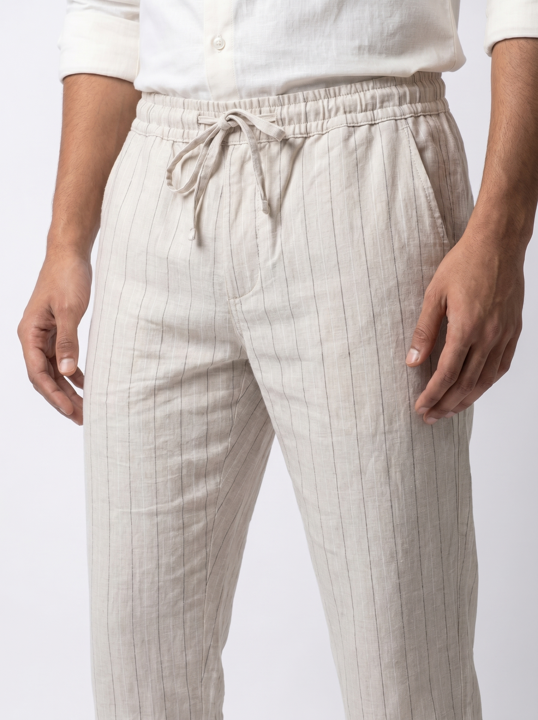 Relaxed Fit Linen Stripe Pants - Natural