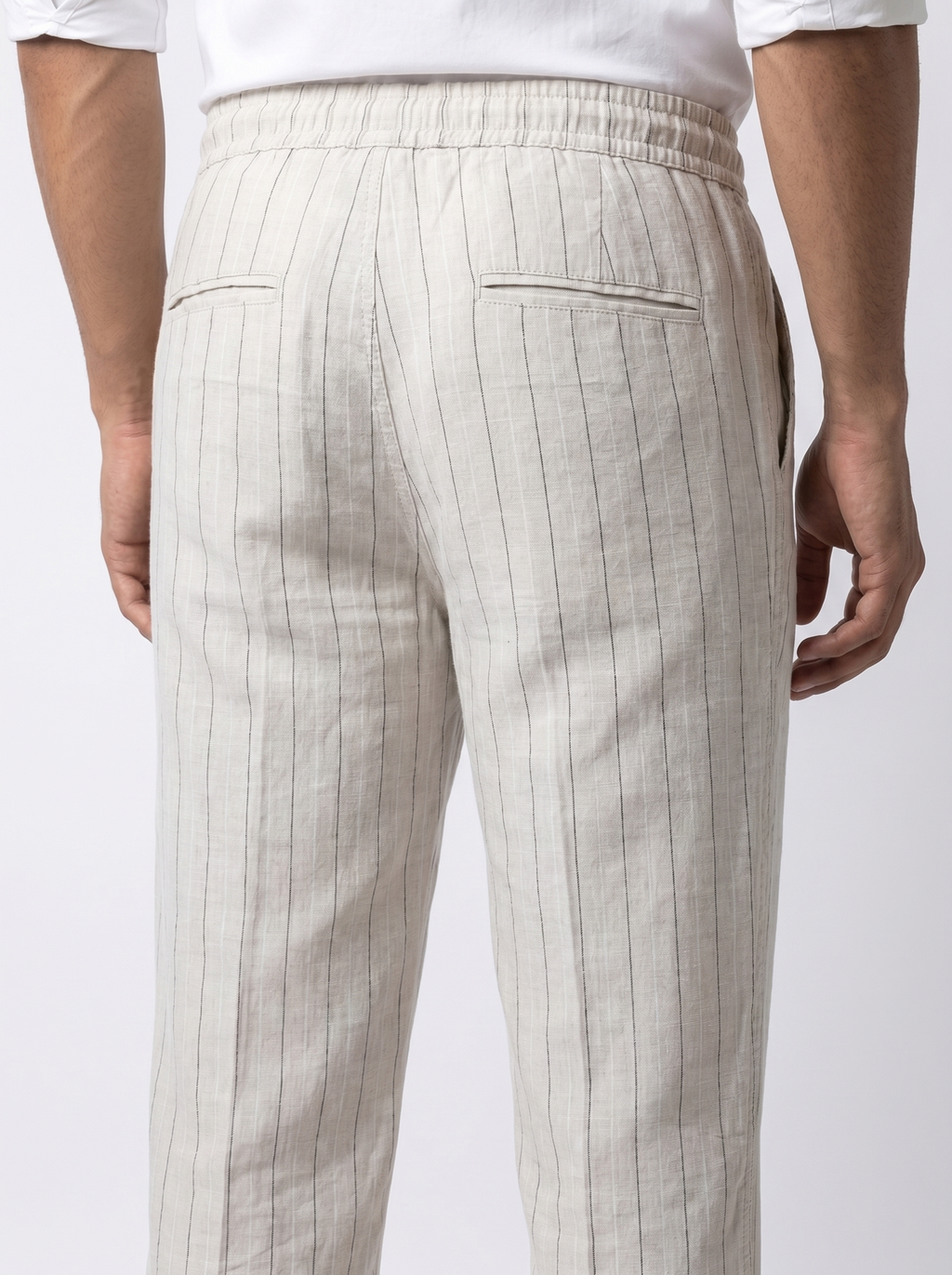 Relaxed Fit Linen Stripe Pants - Natural