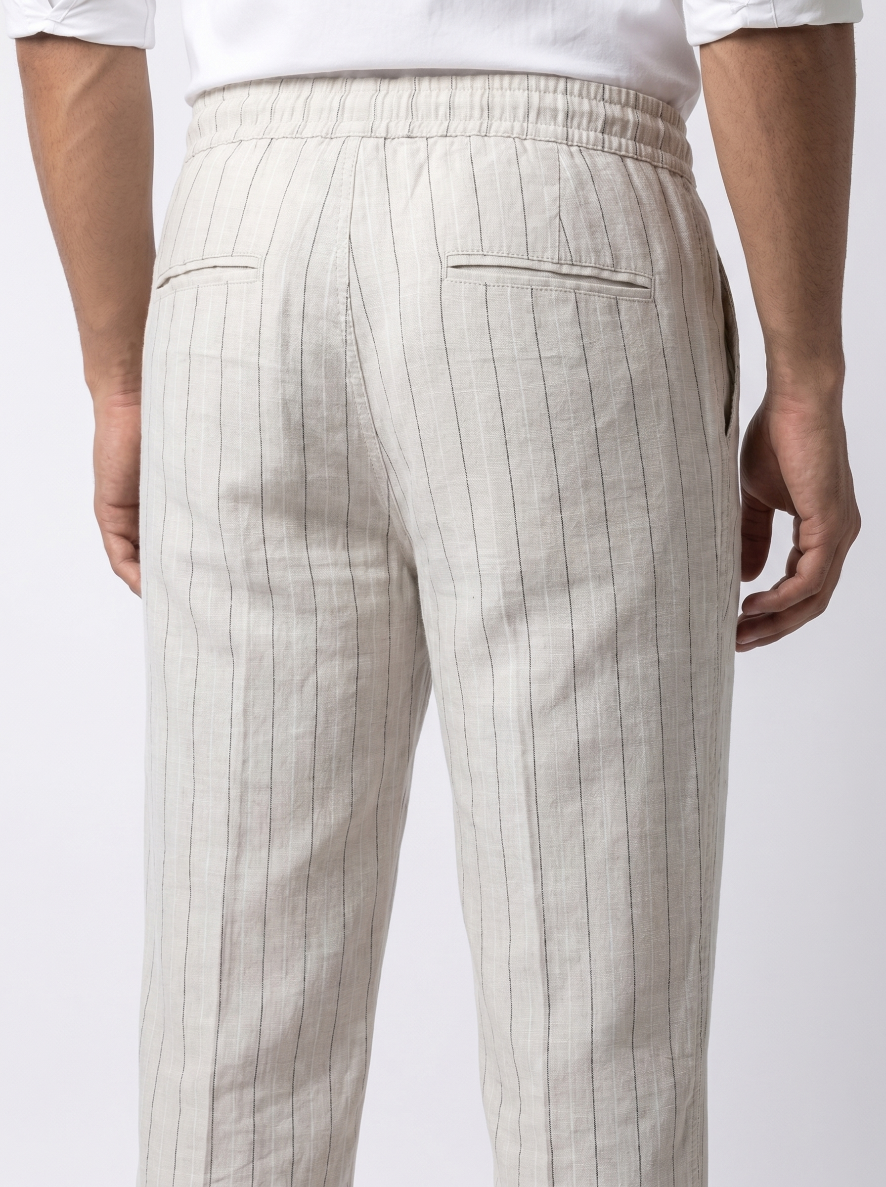 Relaxed Fit Linen Stripe Pants - Natural