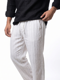 Relaxed Fit Linen Stripe Pants - Grey