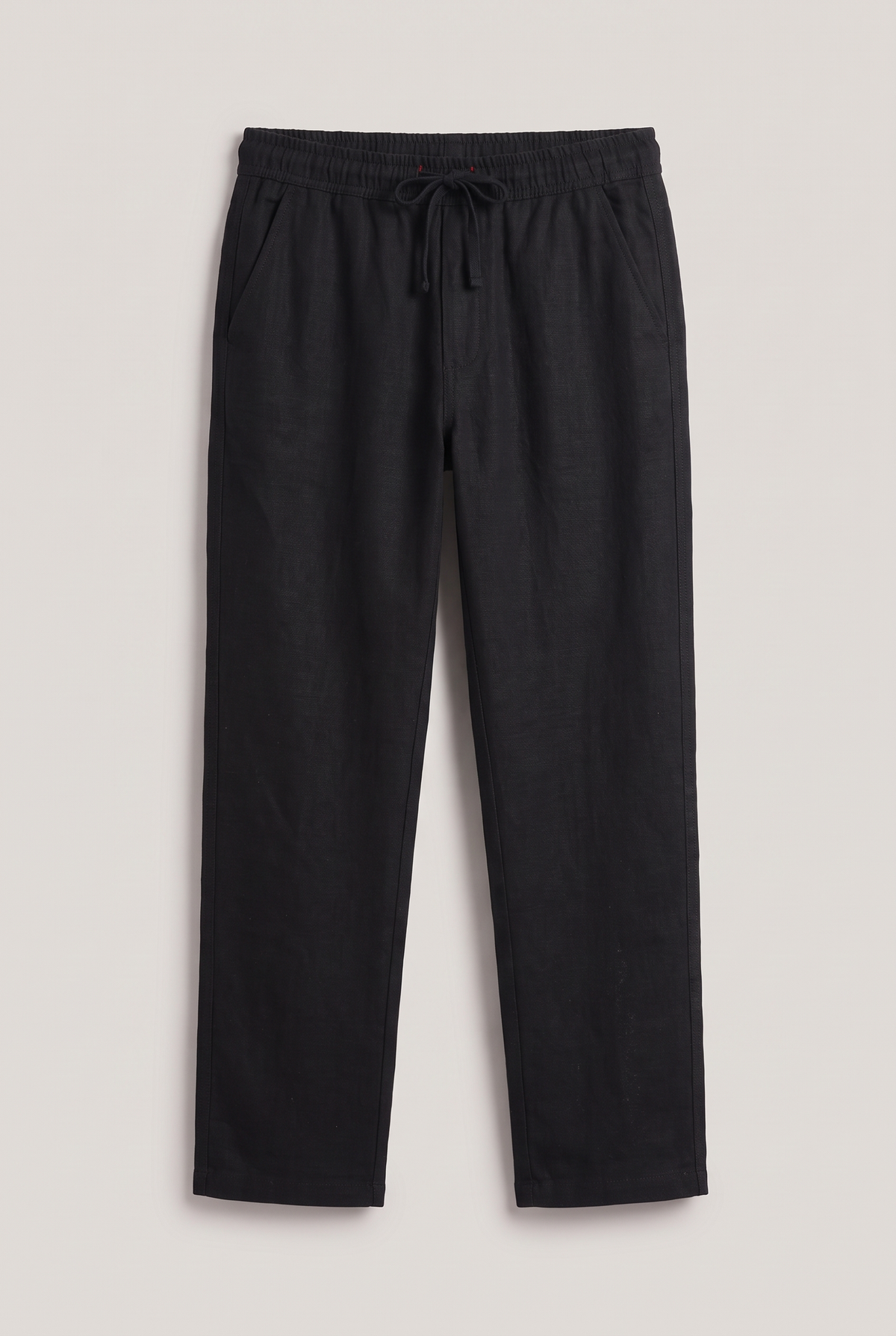 Relaxed Fit Linen Pants - Black — product-only front studio photograph