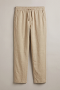 Relaxed Fit Linen Pants - Khaki — product-only front studio photograph