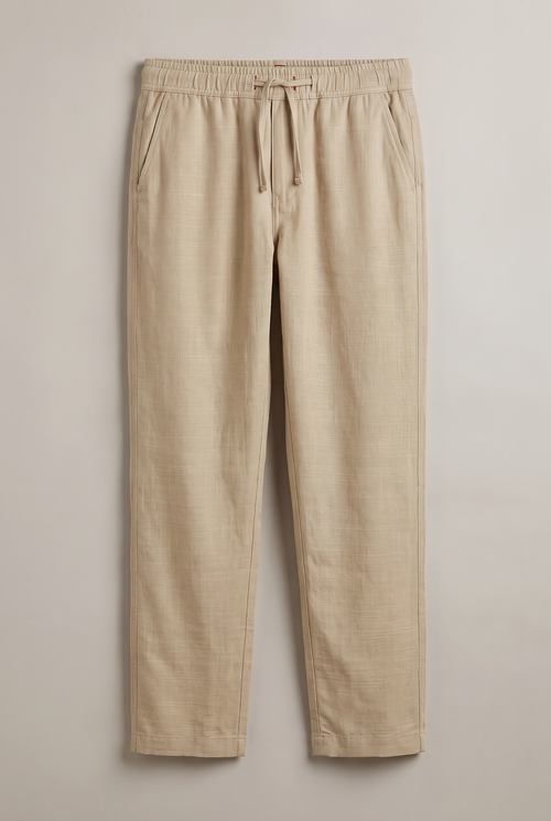 Relaxed Fit Linen Pants - Khaki — product-only front studio photograph