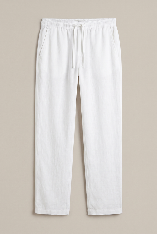 Relaxed Fit Linen Pants - White — product-only front studio photograph