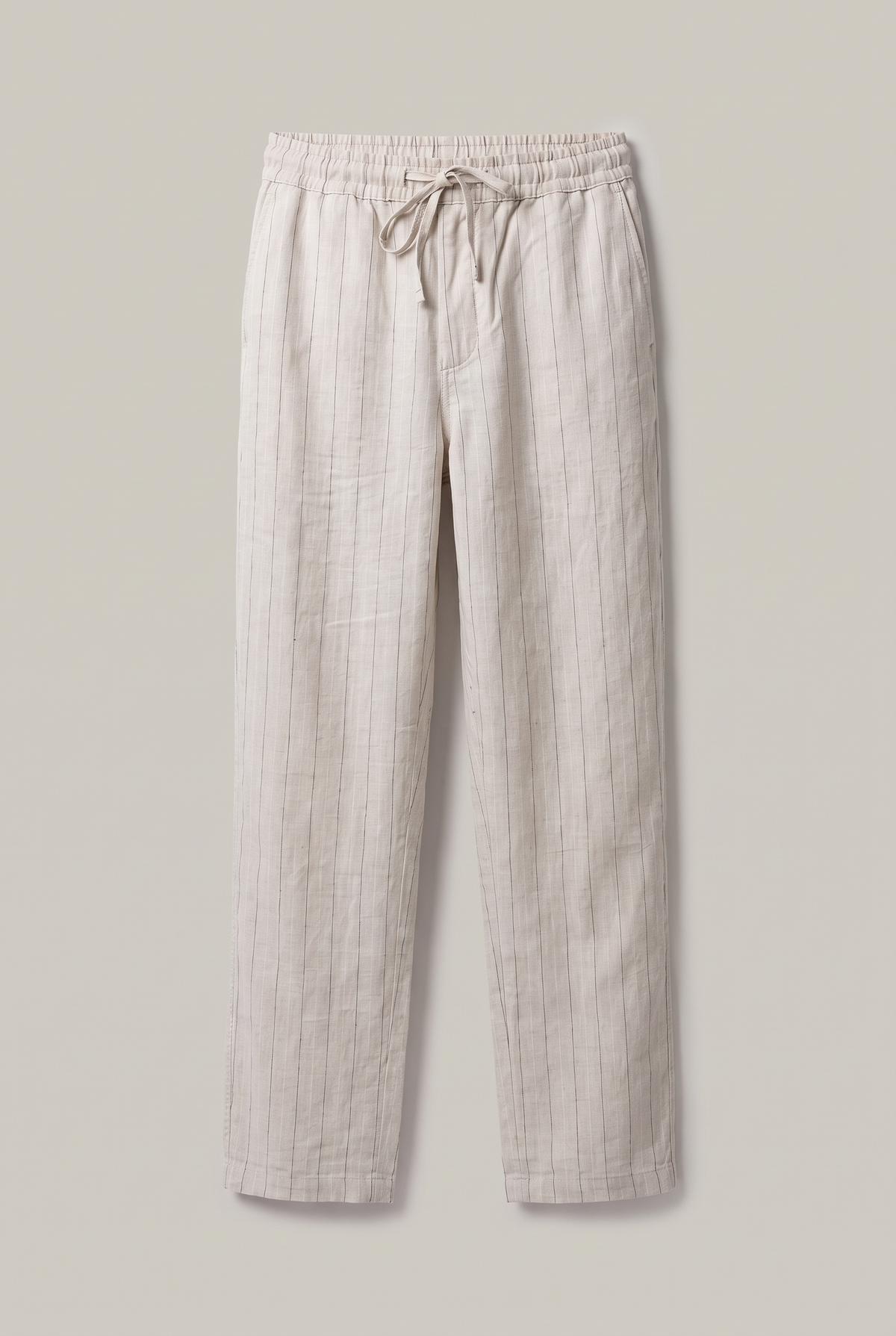 Striped Linen Pants - Natural — product-only front studio photograph
